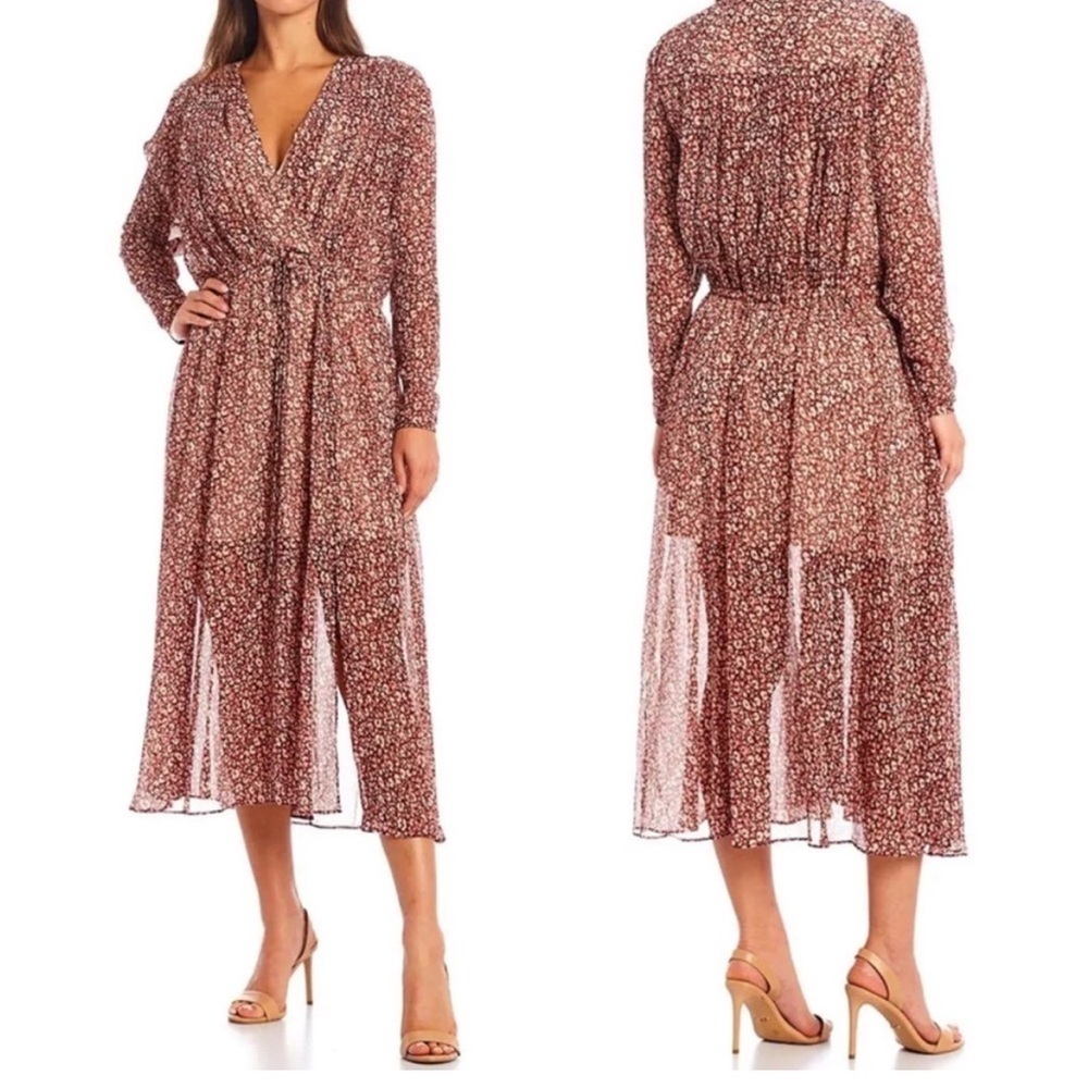 NWT Ted Baker Vallyy Boho Dress Draped Surplice V-Neck Long Sleeve Floral